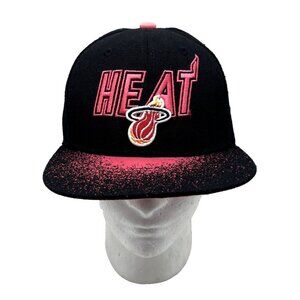 Miami Heat NBA Snapback Hat Mitchell & Ness Black Neon Pink Paint Splatter